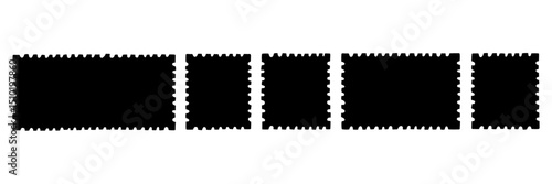 Postcard stamp post frame black silhouette set. Postage card silhouette  collection. Postal mail edge border shape. Vector illustration