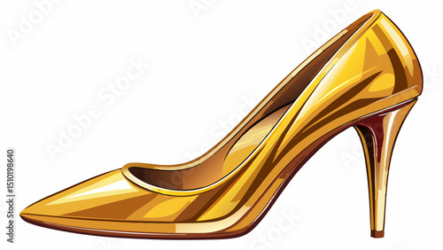 Elegant gold high-heeled shoes. Golden high heel shoes isolate on white background.