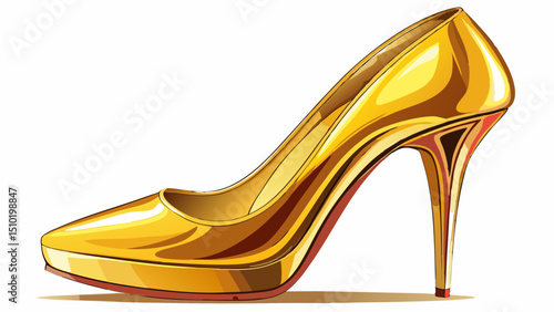 Elegant gold high-heeled shoes. Golden high heel shoes isolate on white background.