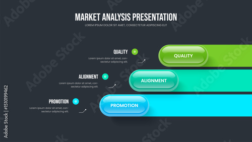 Corporate Campaign Three Element Diagram Presentation Layout. Visual Growth Slideshow Template Vector Illustration. Investor Planning 3 Option Infographic Slide Design.