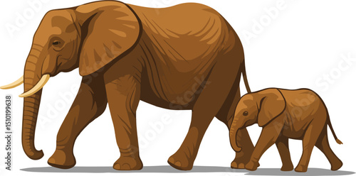 Tapet Elephant and her baby walking vector illustration