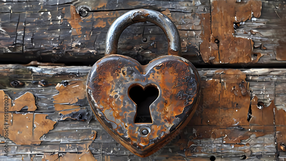 custom made wallpaper toronto digitalRusty Heart Shaped Lock on Wooden Background Digital Illustration