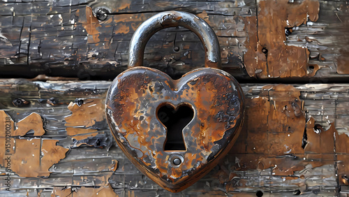 Wallpaper Mural Rusty Heart Shaped Lock on Wooden Background Digital Illustration Torontodigital.ca