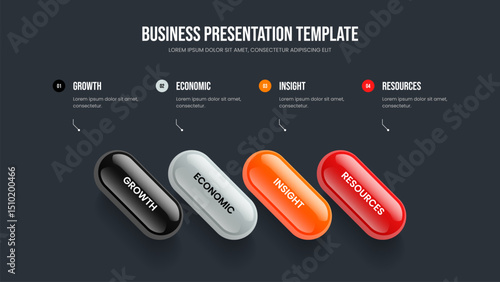 Visual Insight 4 Option Diagram Slideshow Layout. Service Solution Four Element Infographic Frame Template. Sales Overview Slide Design Vector Illustration.