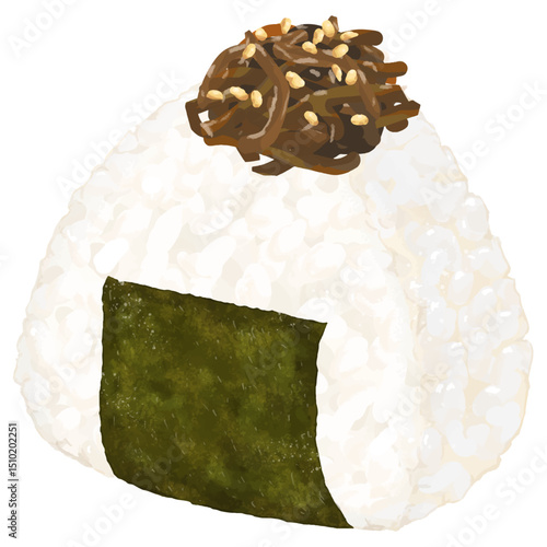 リアルな昆布おにぎりのイラスト