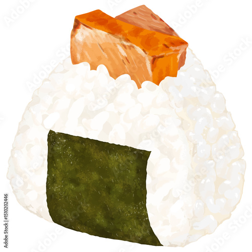 リアルな焼き鮭入りおにぎりのイラスト