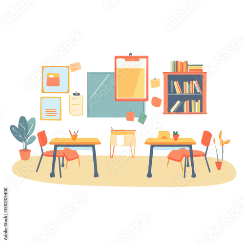 Kids Classroom vector 2D flat illustration, isolated on a white background.