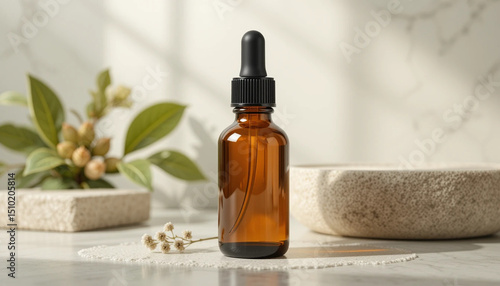 Wallpaper Mural Amber Glass Dropper Bottle with Natural Botanicals Skincare Essential Oil Product Mockup Torontodigital.ca