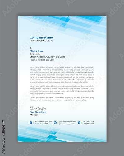 Modern Business Letterhead Template Design with Geometric Blue Accents for Professional Corporate Communication and Branding Materials for Companies