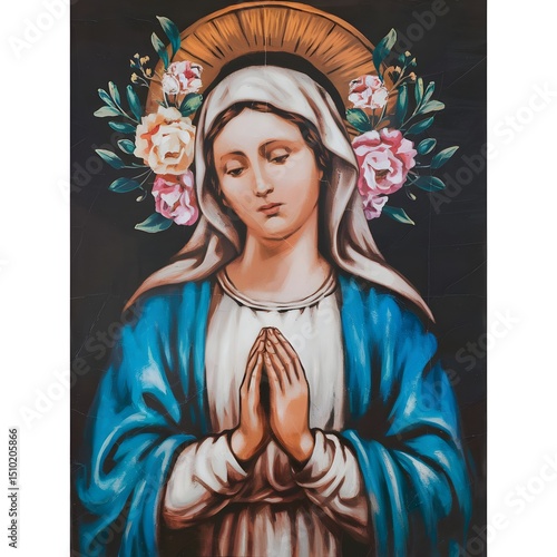 Floral portrait of Saint Virgin Mary as she praying