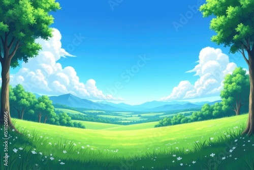Wallpaper Mural Pixel Art Landscape Sunny Meadow  Rolling Hills Torontodigital.ca