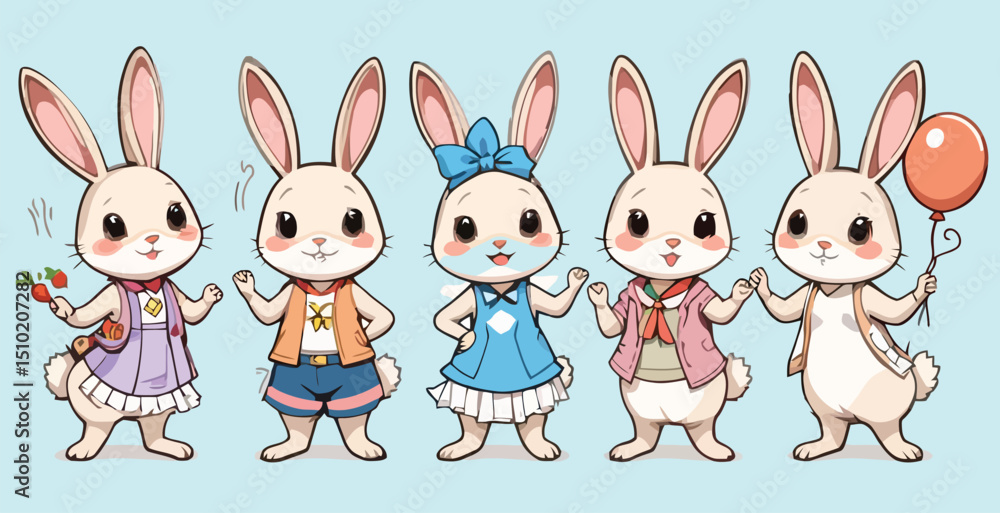 Obraz premium Cute cartoon bunny character set