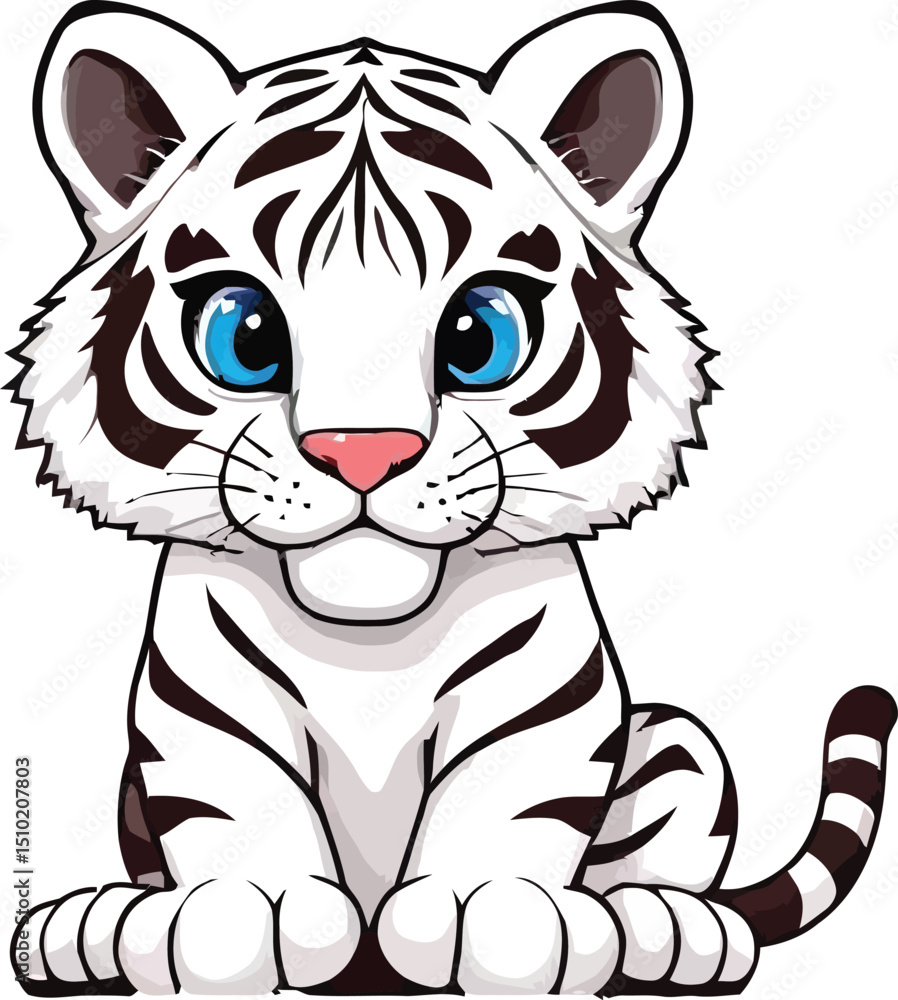 Fototapeta premium Cute cartoon a illustrator vector white tiger