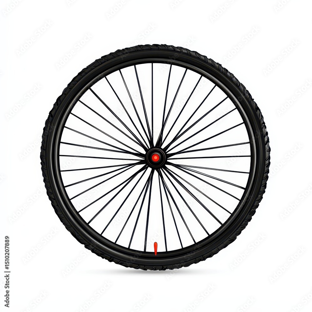 Fototapeta premium Black Bicycle Wheel with Spokes on White Background
