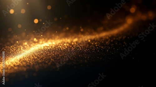 Golden Glittering Particle Stream on Dark Background with Bokeh Effect Ideal for Festive Celebrations and Luxurious Design Elements Sparkle and Shine