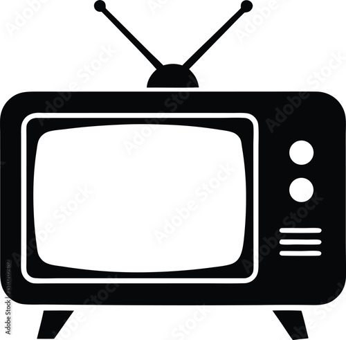 Old tv black and white silhouette, television silhouette vector, tv icon symbol. vector illustration