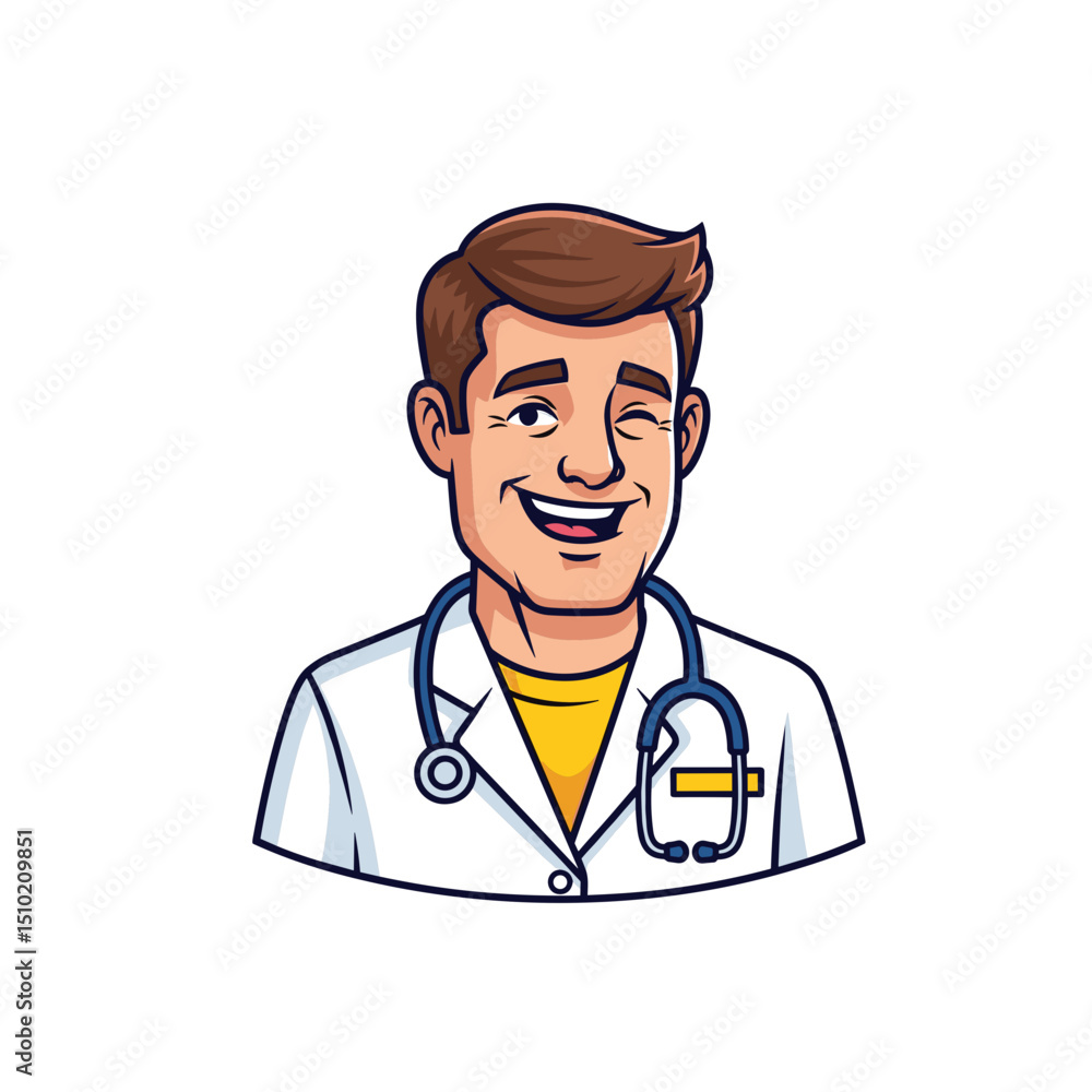 Fototapeta premium Happy Male Doctor Pixel Art Portrait Illustration