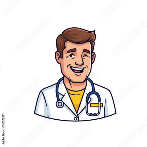 Happy Male Doctor Pixel Art Portrait Illustration