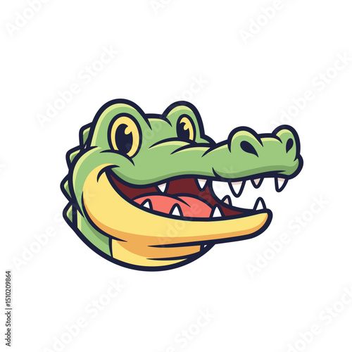 Smiling Green Cartoon Crocodile Illustration