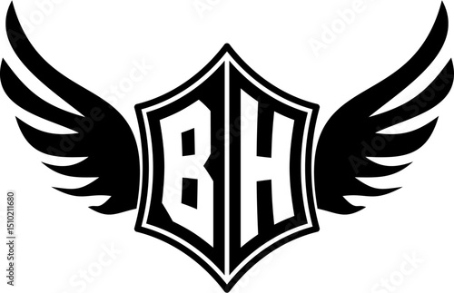 BH logo emblem with winged and shield template