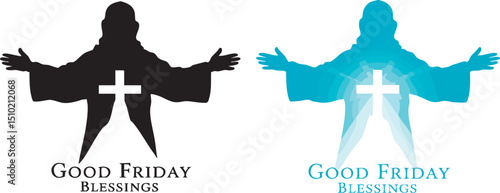 Good friday blessings with jesus silhouette and cross illustrations