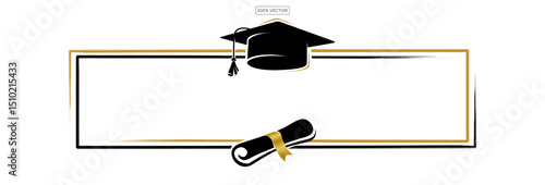 2025 Graduation Hat with frame isolated on transparent background.