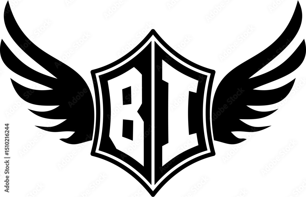 Fototapeta premium BI logo emblem with winged and shield template