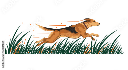 Running dog in tall grass with motion blur effect  