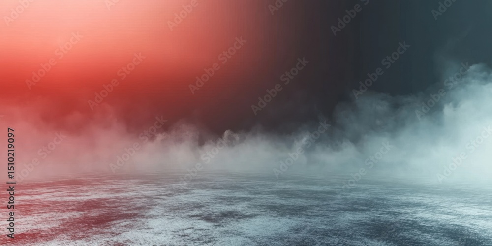 Obraz premium Mystical Vaporscape: An ethereal mist floats across an expansive plane, illuminated by a gradient of colors in an atmosphere of mystery and ambiance.