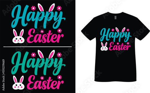 Happy Easter Typography T Shirt Design with Bunny Icon