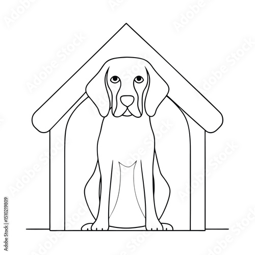Beagle dog sitting in a line art dog house