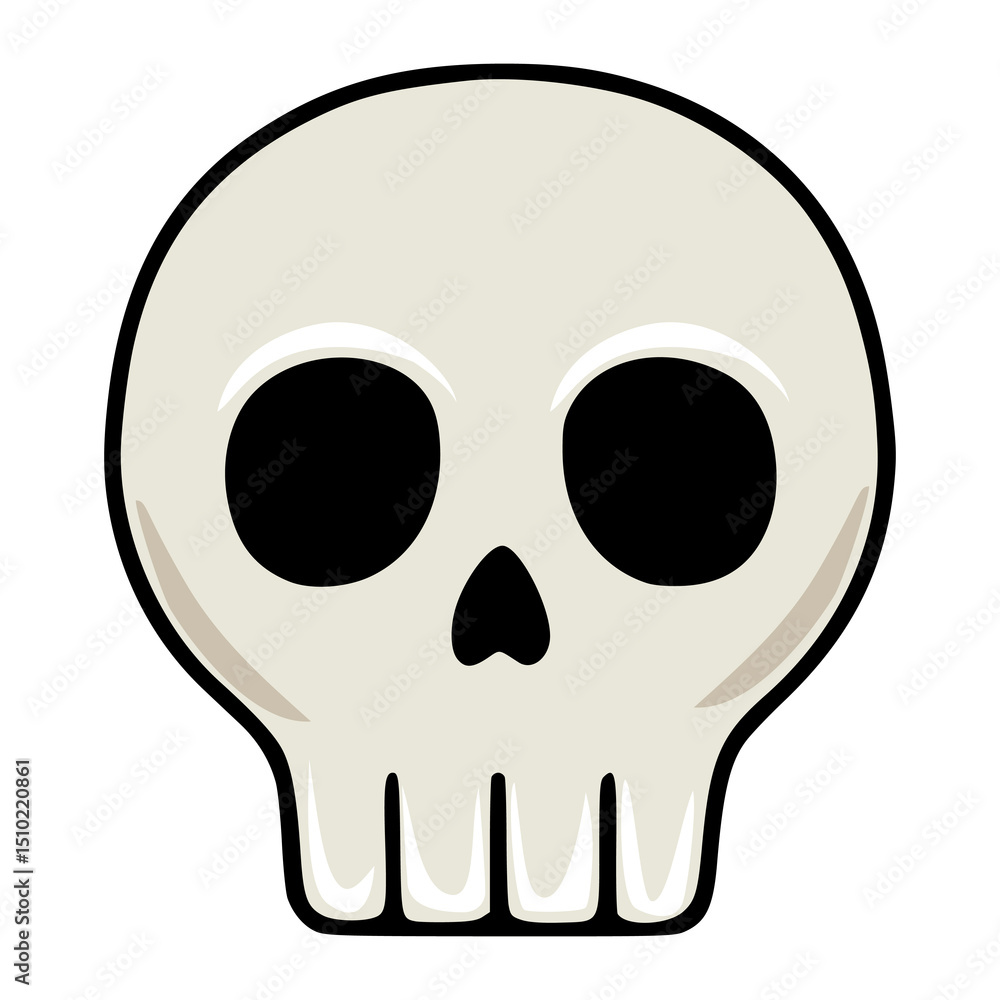 Cute cartoon vector skull illustration with simplified features, black eyes, and a minimalist design, perfect for Halloween-themed projects or playful designs. Cute cartoon vector skull illustration with simplified features, black eyes, and a minimalist design, perfect for Halloween-themed projects or playful designs.