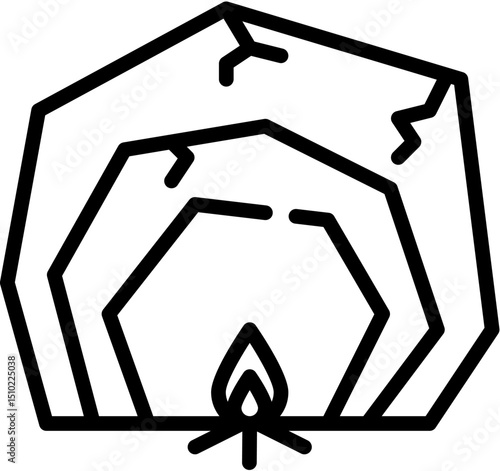 Animal, Dinosaur, Stone, Prehistoric, Skull, Needle, hunt, Cave, weapon and Fire line icon. Vector illustration. Editable stroke. stock illustration