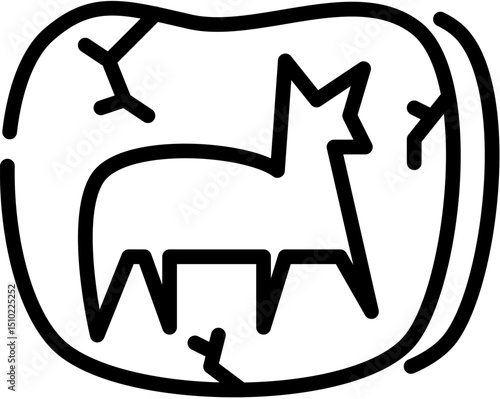 Animal, Dinosaur, Stone, Prehistoric, Skull, Needle, hunt, Cave, weapon and Fire line icon. Vector illustration. Editable stroke. stock illustration