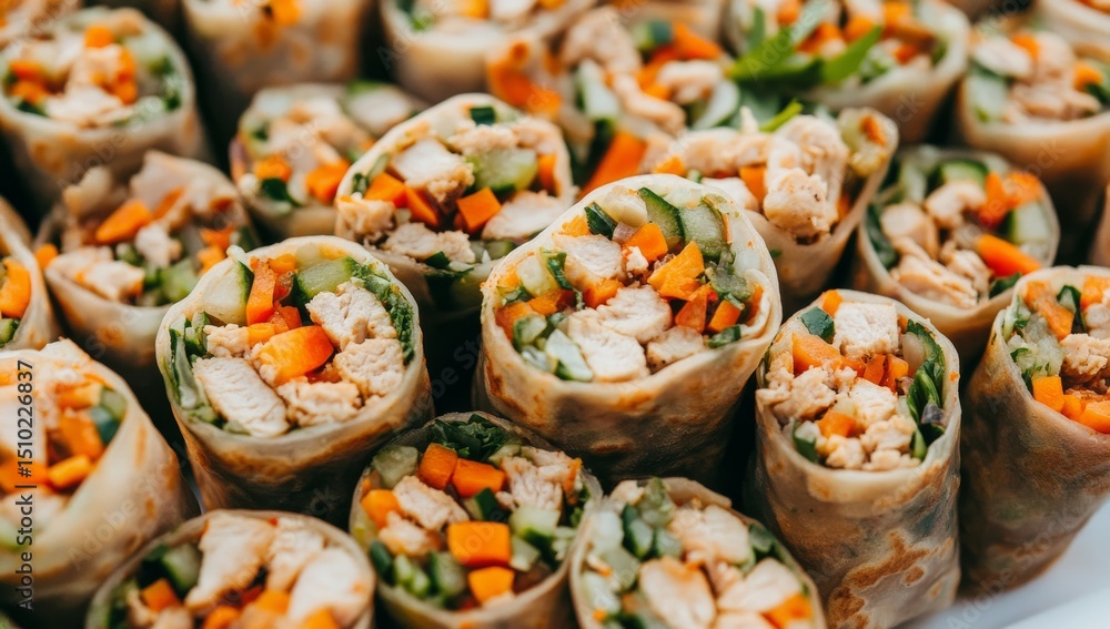 Lavash rolls filled with chicken and vegetables make an ideal appetizer for your upcoming party, offering a satisfying and flavorful experience that is sure to please the crowd Lavash rolls filled with chicken and vegetables make an ideal appetizer for your upcoming party, offering a satisfying and flavorful experience that is sure to please the crowd