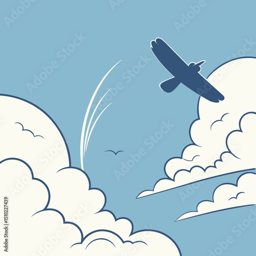 Clear blue sky with white clouds and a flying bird, evoking a sense of freedom and serenity