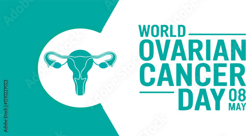 World Ovarian Cancer Day Awareness Banner with Teal Ribbon and Uterus Symbol