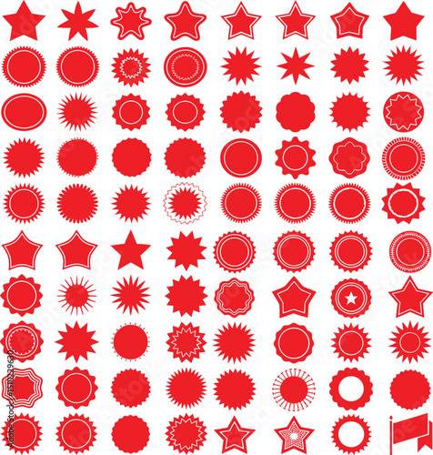 Starburst sale price stickers and labels. Set of price stickers, sale or discount stickers, and sunburst badge icon. Special offer price tag. Blank sale stickers