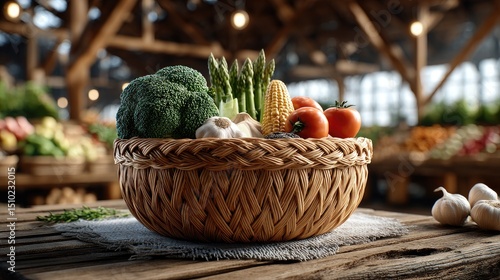 Fresh vegetables in woven basket
