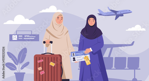  A couple is preparing to embark on their pilgrimage to Mecca for Hajj, showing the readiness and anticipation of the sacred journey.