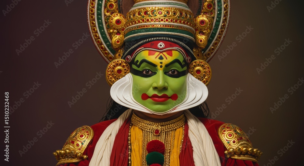 Naklejka premium Kathakali Dancers in Traditional Costume and Makeup
