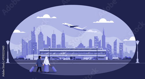 A couple is preparing to embark on their pilgrimage to Mecca for Hajj, showing the readiness and anticipation of the sacred journey.
