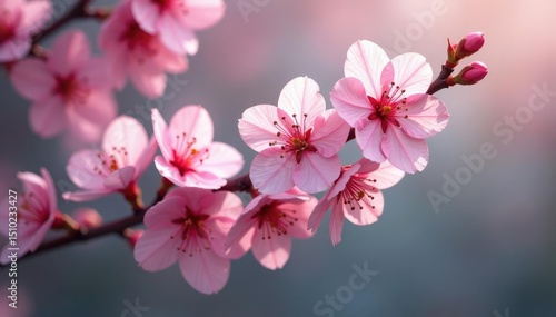 Delicate pink cherry blossoms, intricate branch detail, floral, tree