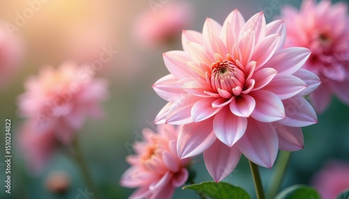 Repeating dahlia motif, pastel hues, soft focus , nature, subtle