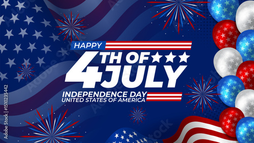 Happy 4th of July greeting Card 2023 with usa waving flag vector background illustration for banner, poster, social media feed, Happy Independence Day united states of america background