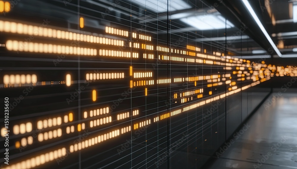 Obraz premium Futuristic Data Center with Vibrant Orange LED Light Panels