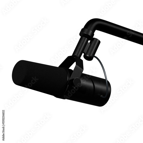 Professional dynamic microphone on boom stand isolated on transparent background