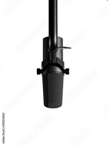 Professional dynamic microphone on boom stand isolated on transparent background