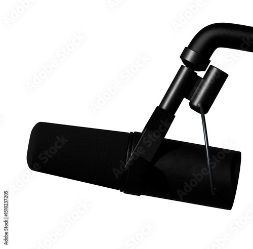 Professional dynamic microphone on boom stand isolated on transparent background