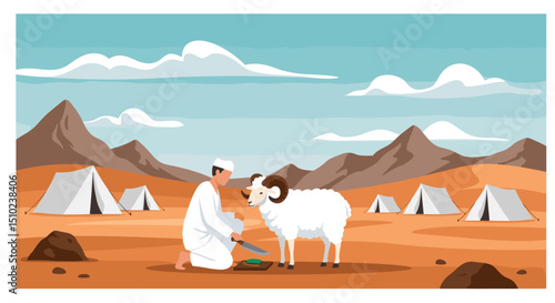 A person performs the act of Qurbani by slaughtering a goat, marking the ritual sacrifice during Eid al-Adha.